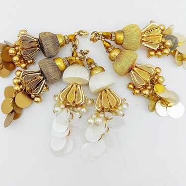 Handcrafted White And Gold Tassels Latkan In White Sequins and Pearl Beads, Indian Latkans, Sewing Latkans